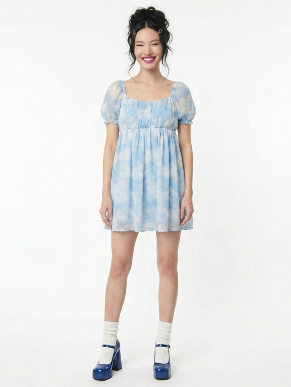 Unique Vintage Cloud Print Belle Babydoll Dress - Medium